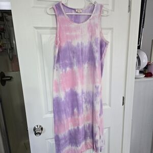 Pink and Purple Tie-Dye Sleeveless Dress